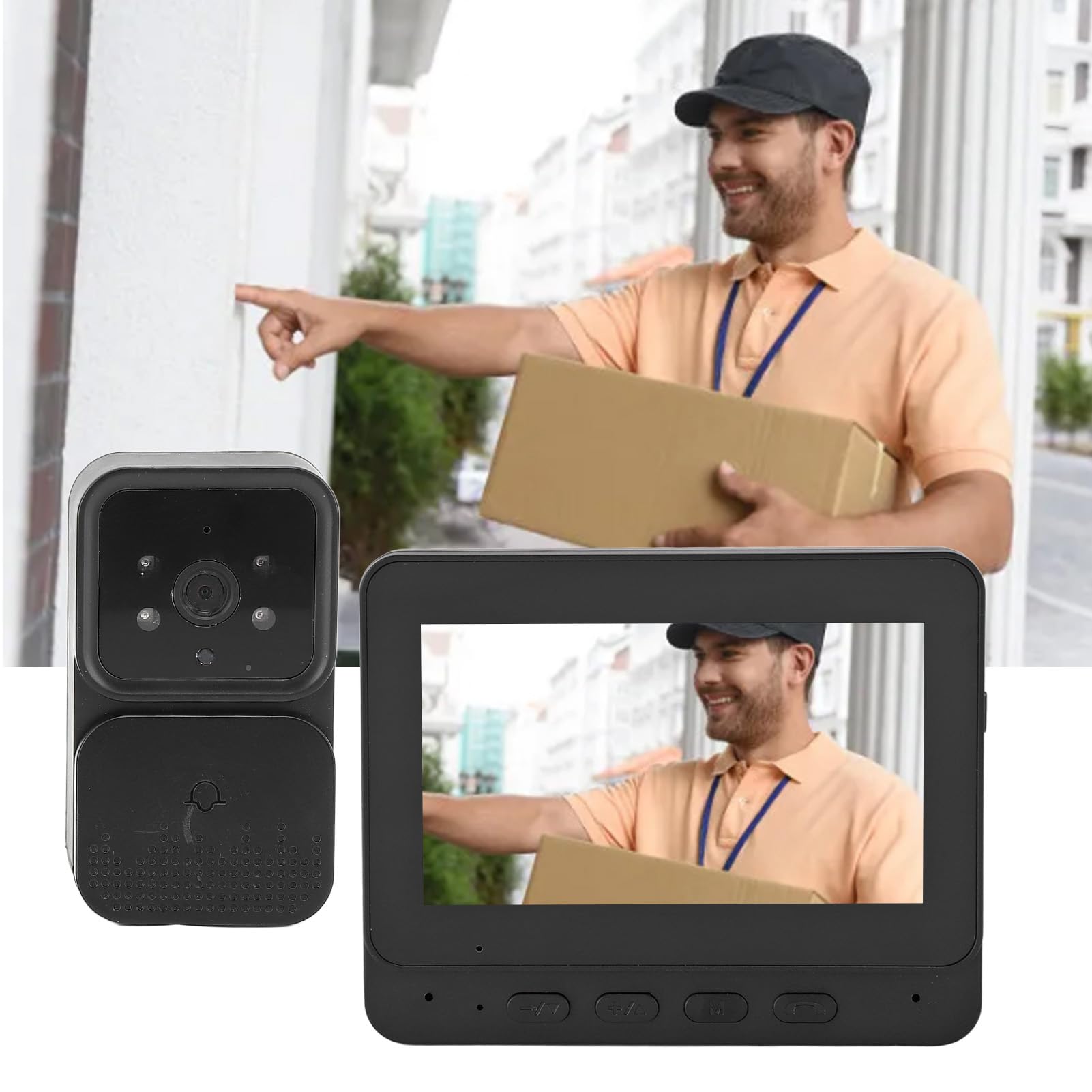 Cryfokt de Videoportero Inalámbrico WiFi, 1080P Night Vsion Videoportero Inalámbrico Kits de Cámara HD, Intercomunicador de Doble Vía para Apartamento de Oficina en Casa de Villa