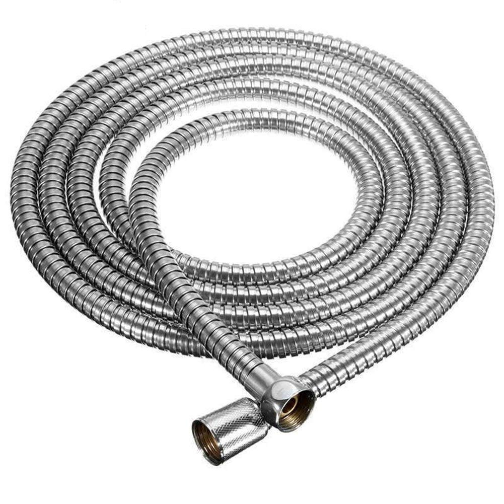 Manguera de ducha de acero inoxidable con acabado plateado y alta flexibilidad para baños