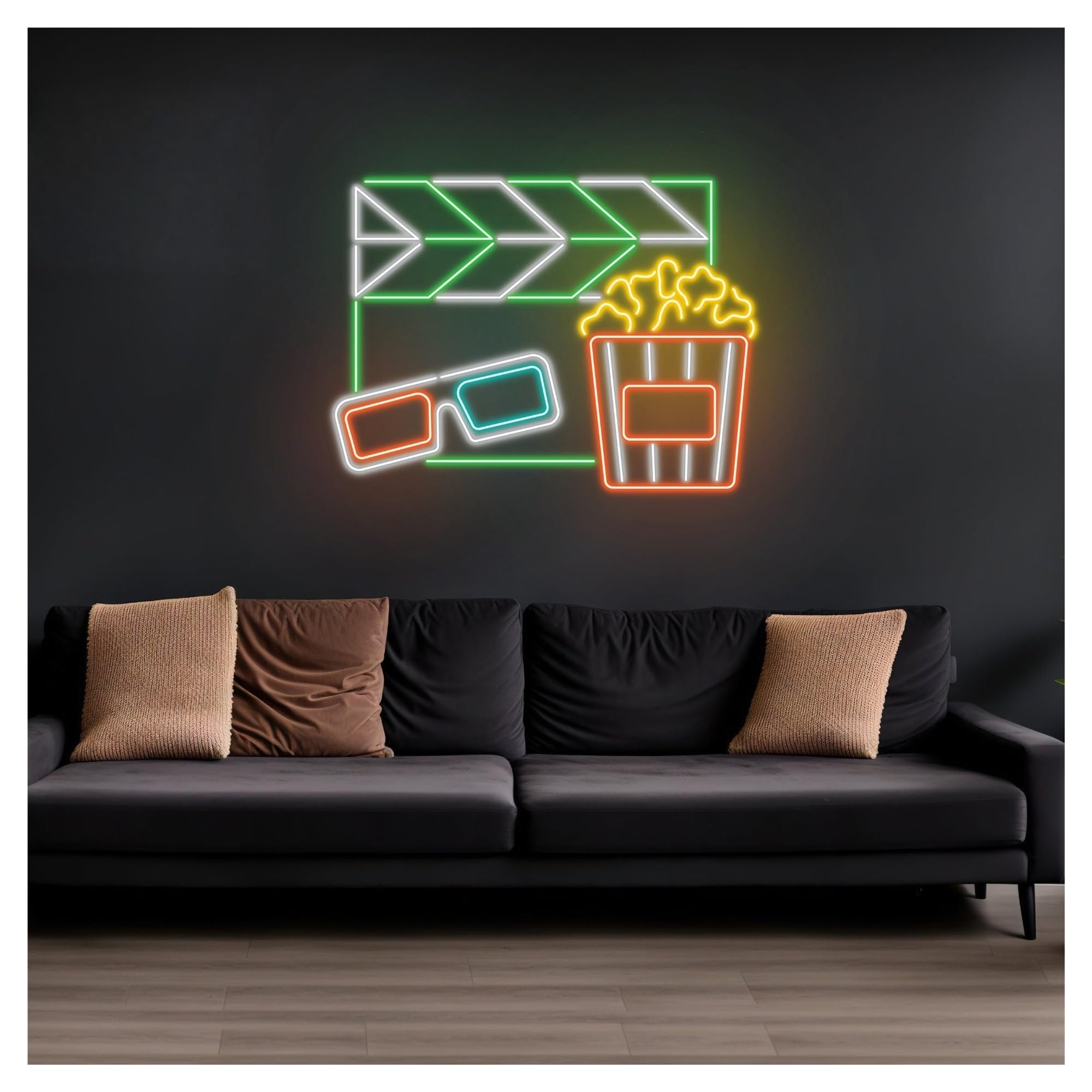 RONGCH Hanging Art Neon Signs Popcorn Movie Time Neon Sign, Suitable for Cinema Wall Decor with Dimmable 50cm