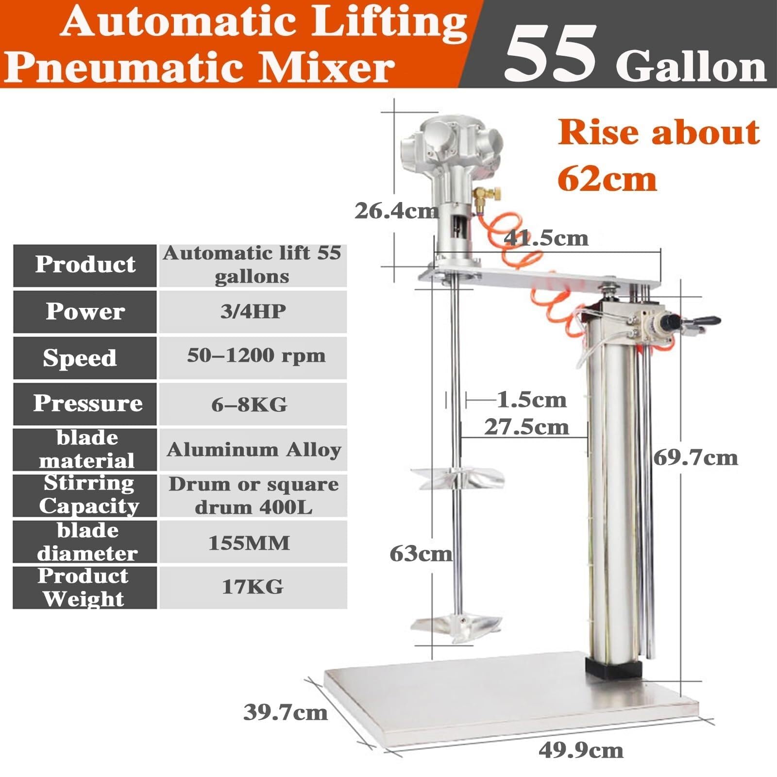 Automatic lifting paint stirrer with stand, pneumatic paint stirrer, 55 gallon pneumatic paint stirrer, ink dye paint mixer