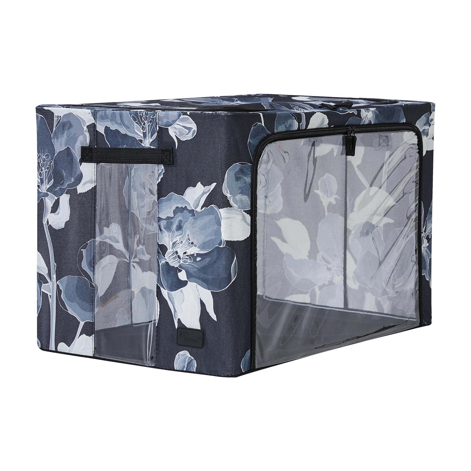 Periea ‘Beau’ Folding Collapsible Stackable Fabric Home Storage Boxes with Steel Frames (Black Grey Floral, Large) — view 102