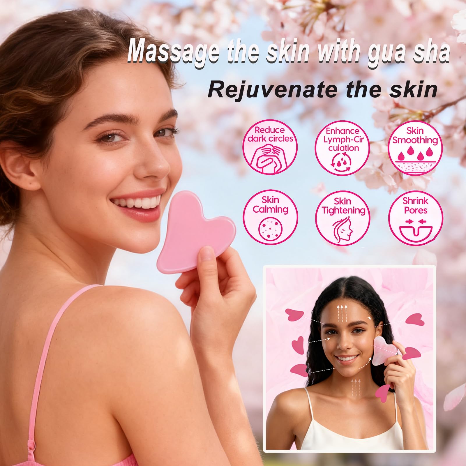 Sakura Skincare Set with Gua Sha, 13-Piece Skin Care Kit