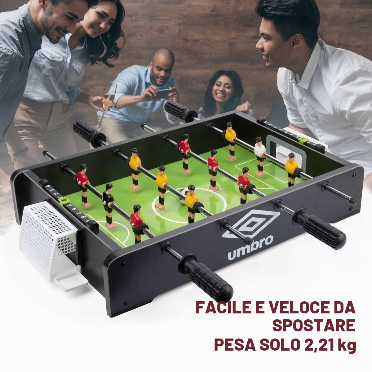 Umbro Calcio balilla – con 12 giocatori – Include 2 palline da calcio – Nero