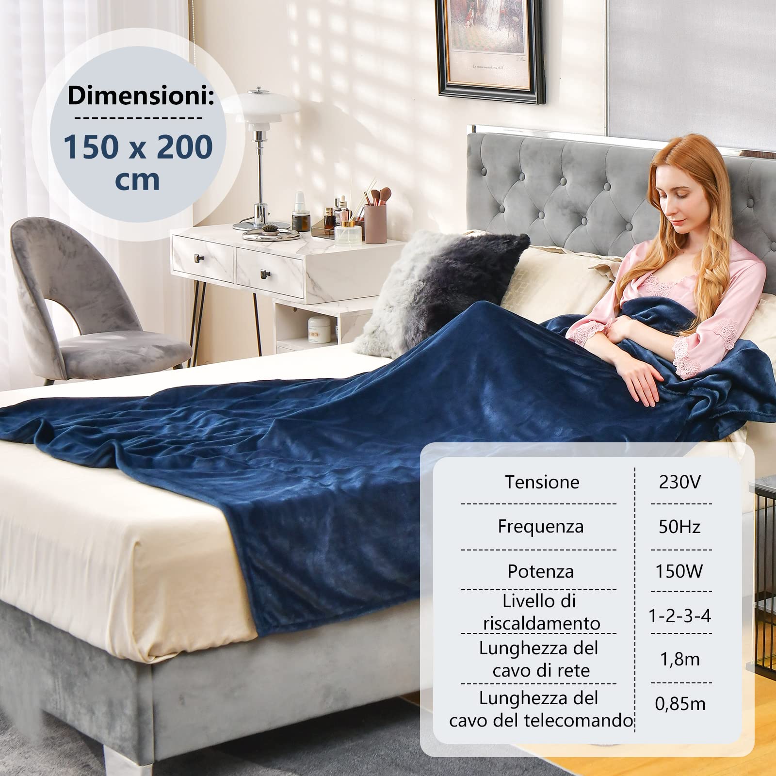 Coperta Riscaldata Elettrica, 4 Livelli Di Calore E - Foto 8