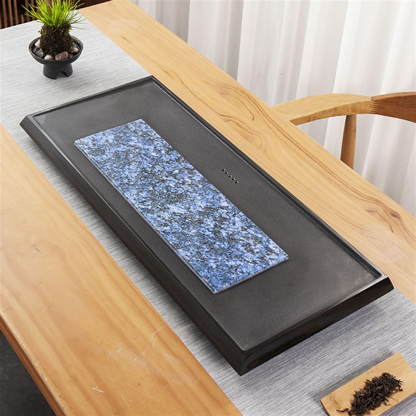 Bandeja de té Sencilla, Juego de té, Bandeja de té de ebonita Natural, Mesa de té para el hogar, Juego de té para la Sala de Estar, Bandeja de té con Drenaje (70 x 35 cm)