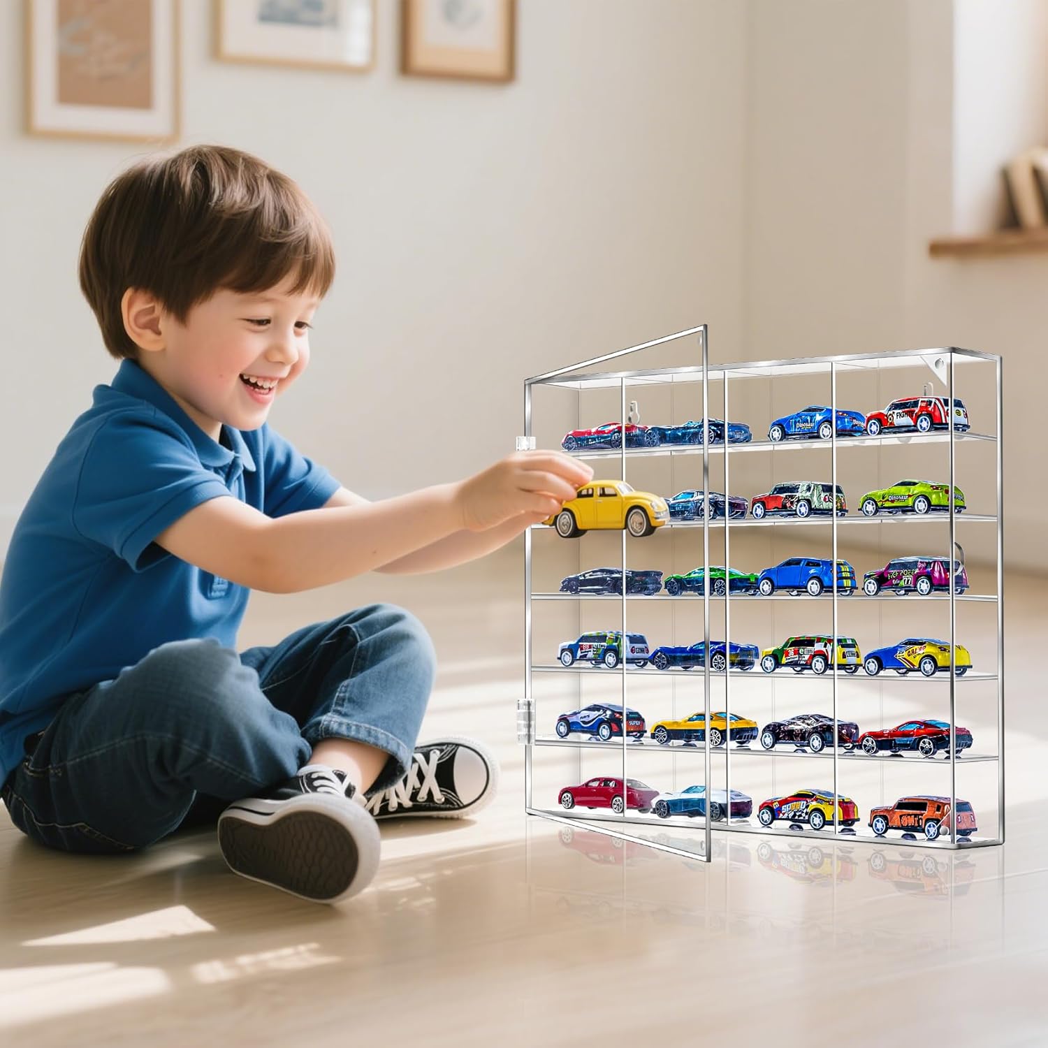 Acrylic Display Case for Hot Wheels & Car Tuned Diecast – Wall Mount & Desktop Display Case for 1/64 Scale Cars, Matchbox Garage, No Assembly Required, Magnetic Door Dustproof Showcase
