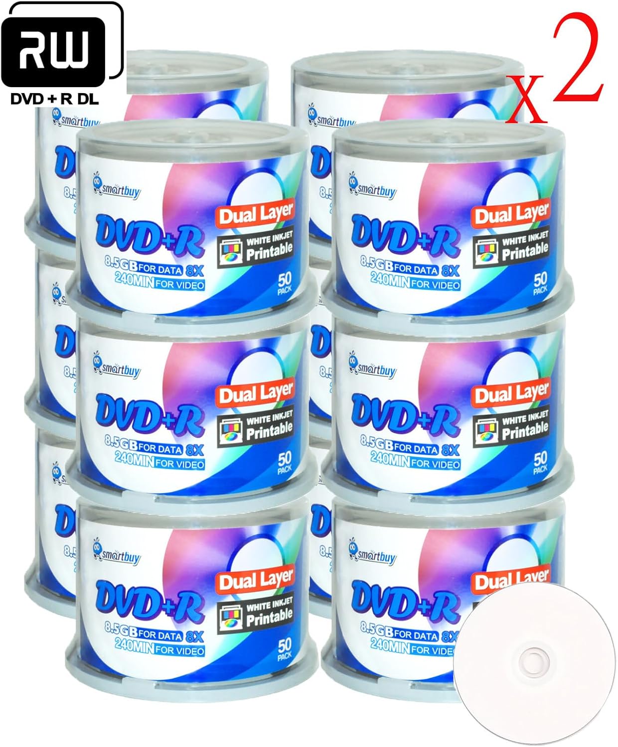 Smart Buy 1200 Pack DVD+r Dl 8.5gb 8X DVD Plus R Double Layer Printable White Inkjet Blank Data Recordable Media 1200 Discs Spindle