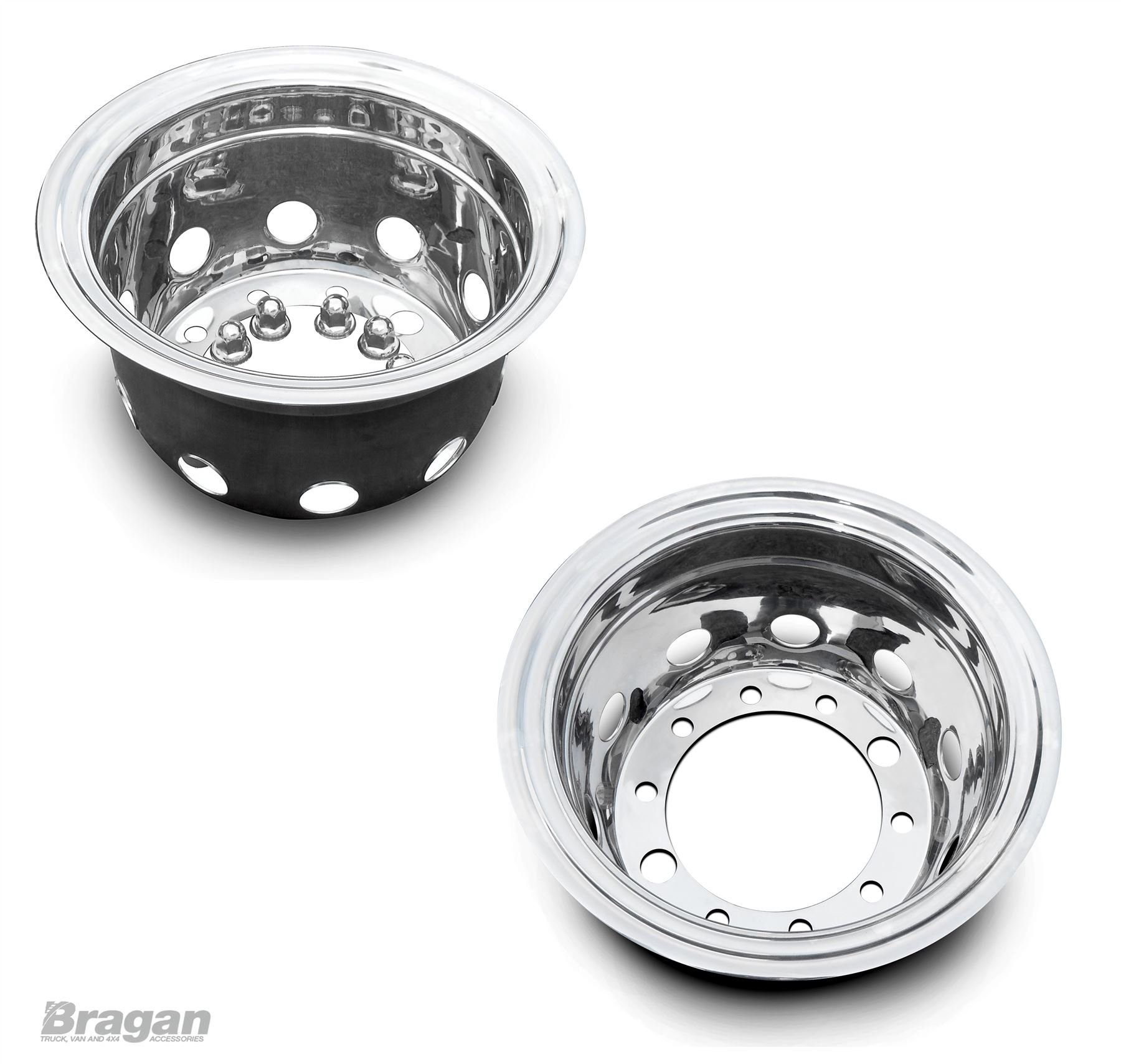 Bragan 22.5'' Rear Wheel Sleeves 295 80-280mm Deep - Pair Compatible With Truck Universal Stainless Steel Accessories - BRA72204R-295-80