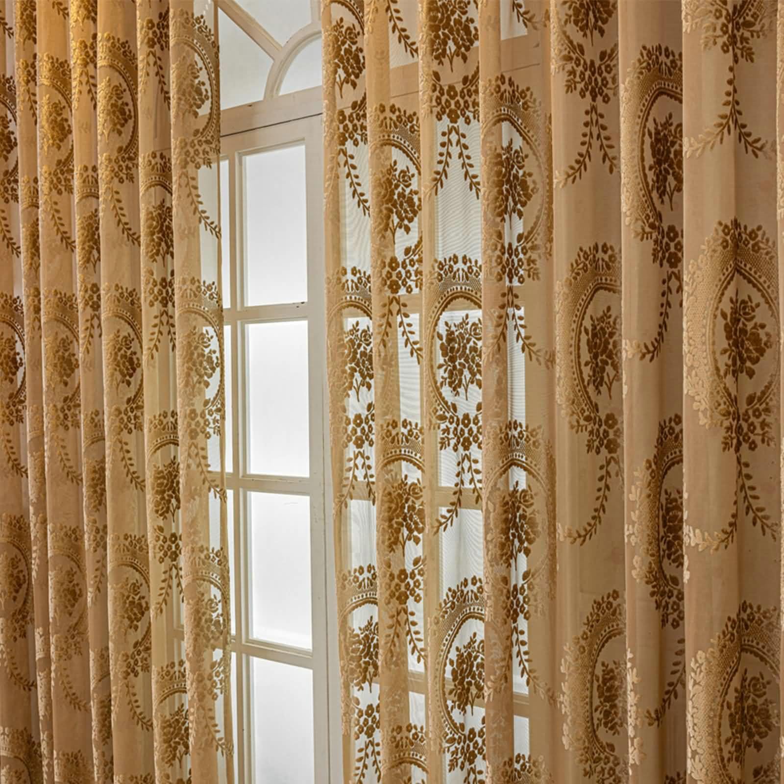Vorhänge 2er Set, Vorhänge Lichtdurchlässig mit Floral Blattranken Muster Schlafzimmer Vorhänge H 274 x B 132 cm, Kaffee