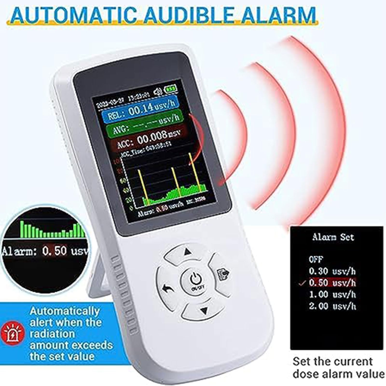 JITEM Nuklearstrahlungsdetektor, Geigerzähler, wiederaufladbar, Beta-Gamma-Röntgenstrahlungsmonitor, hohe Empfindlichkeit, Haushaltsdosierung, Alarm, Handstrahlungsdosimeter mit LCD-Display