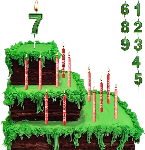 13 velas TNT para pastel de cumpleaños velas de cumpleaños temáticas con diseño 3D baby shower velas de números verdes TNT para pasteles de