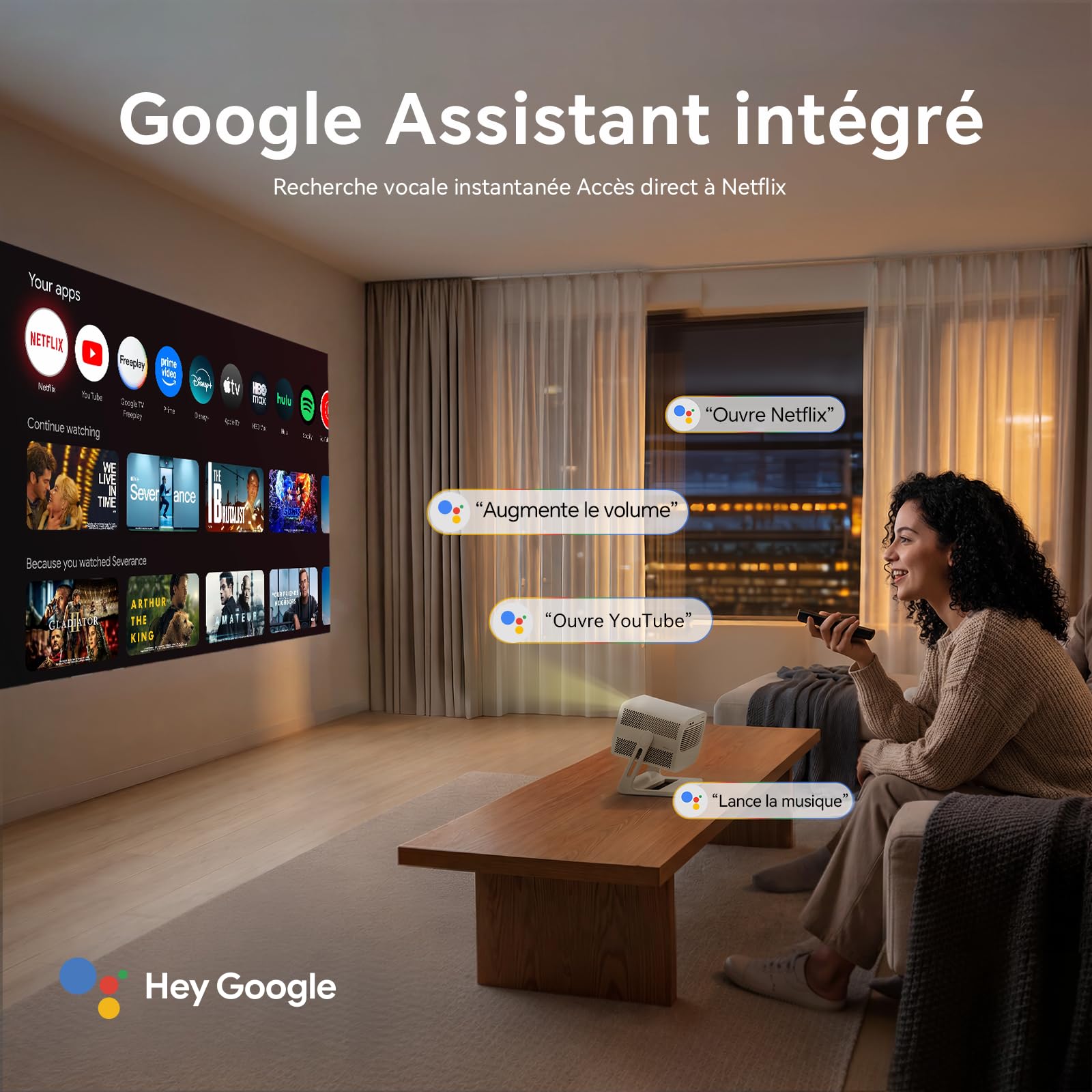 Wanbo Vali 1 Pro Vidéoprojecteur avec Google TV & Netflix, 900 ANSI Lumens, Compatible 4K, 1080P Natif, Dolby Audio 12W, HDR10 MEMC, Rotation 200°, Auto Focus, Keystone, HDMI 2.1, 2+32GB Home Cinéma