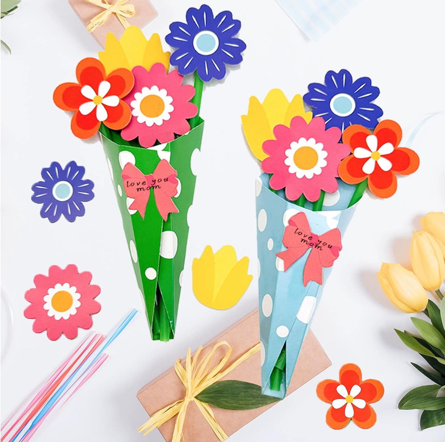 Mothers Day Crafts for Kids, Flower Bouquet Craft Kit DIY Flower Paper Crafts for Children,Card Making Kits for Mother's Day Birthday Gift School Classroom Home 6PCS — view 4
