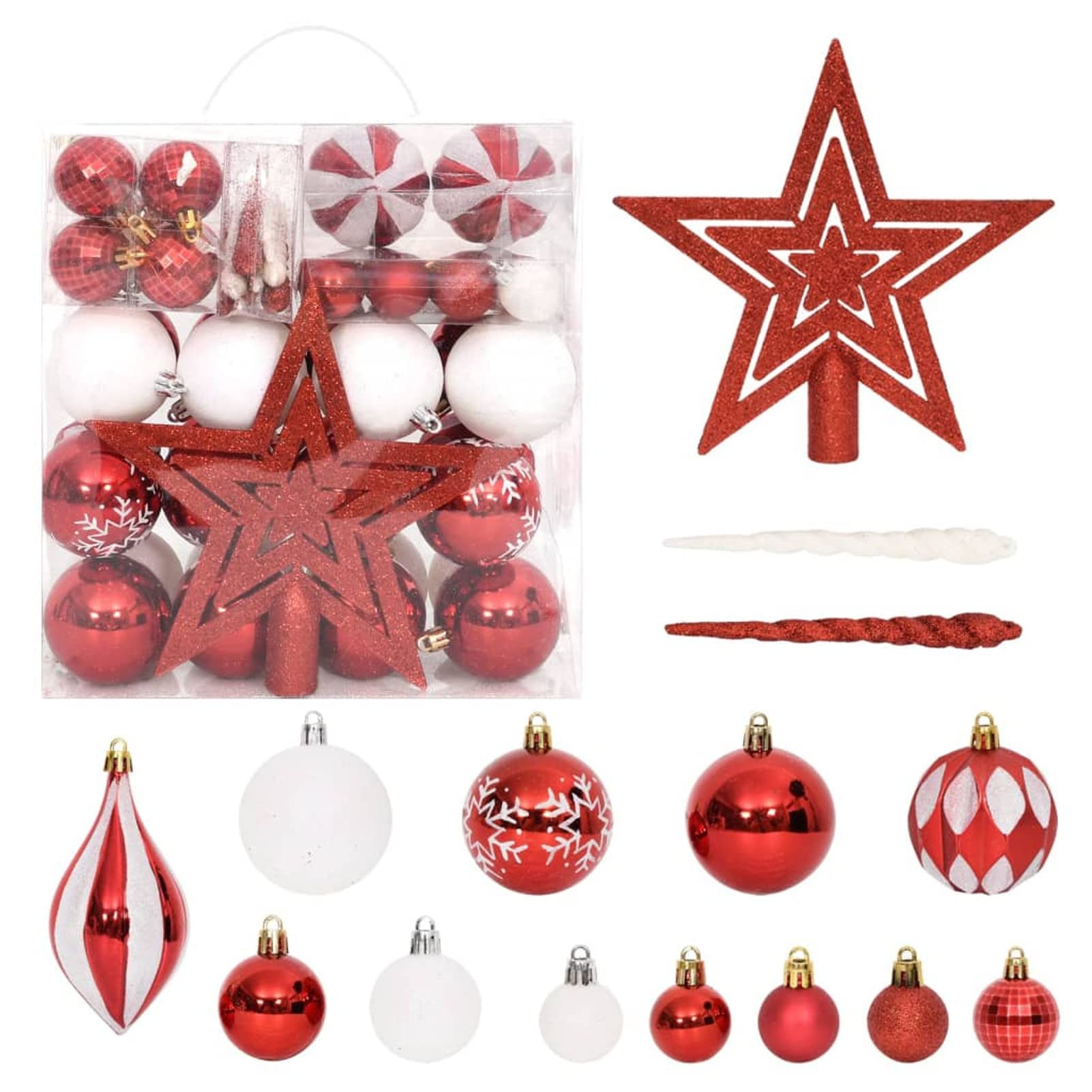 Homgoday Ensemble de Boules de Noël 64 pièce Rouge et Blanc Boules de Sapin de Noël, Ensemble de Boules de Sapin de Noël Ornements pour Décoration Arbre de Noël