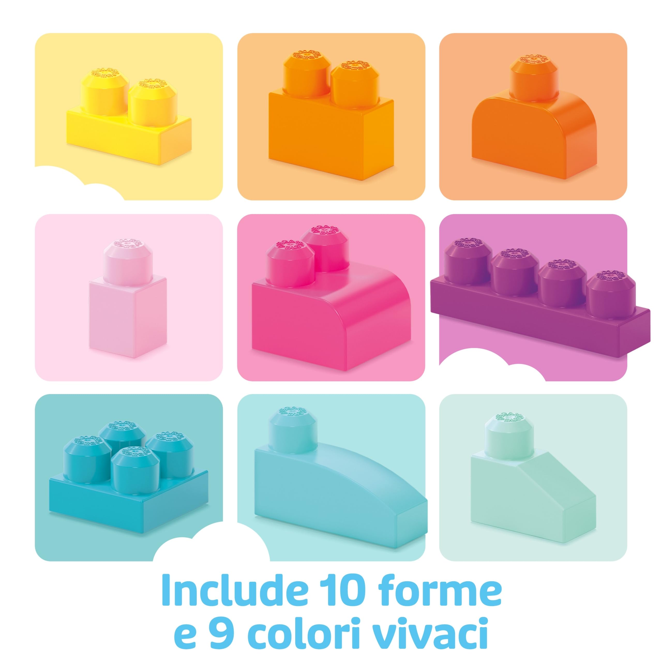 MEGA BLOKS Grande Borsa da Set da costruzione con 60 grandi mattoncini colorati e 1 custodia, set regalo giocattolo per bambini da 1 anno in su. DCH54