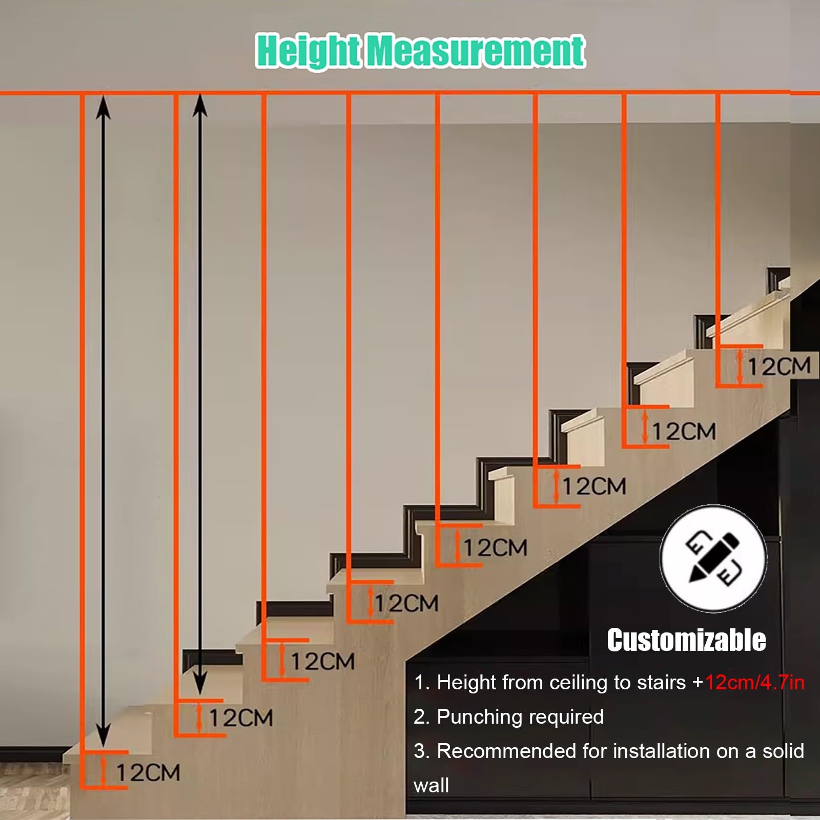Ringhiera Vetro scale interne esterni Rotondo Balaustre In Metallo per Scale Interne, Angolo Regolabile Pilastro Parapetto per Gradini per Prevenire Cadute/Barriere di Sicurezza, Lunghezza 10-240