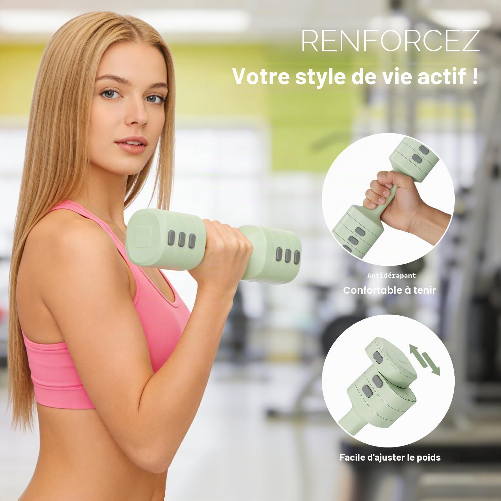 Haltères Réglable Kettlebell 2 en 1, Haltere Musculation Femme – Kit Musculation, 1-5.5KG pour Musculation Domicile Gym Cadeau