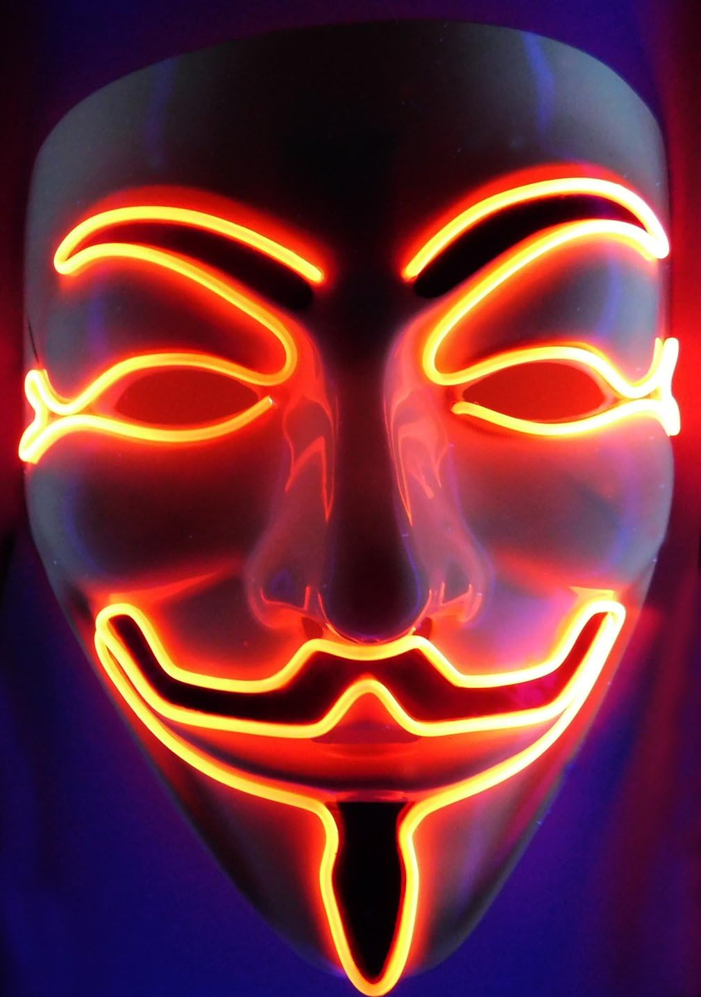Orange El Wire Rave LED Mask, Light up Guy Fawkes, Anonymous, V for Vendetta Mask, Edm, Halloween