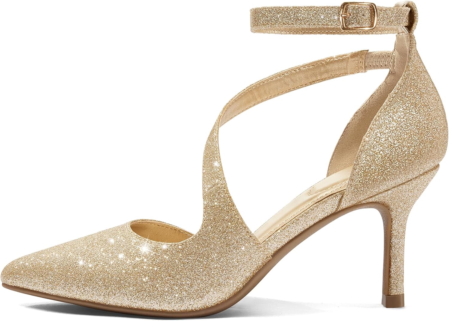 mysoft Women's Pumps Pointed Toe Stiletto Ankle Strap Closed Toe Low Heel Wedding Party Dress Shoes