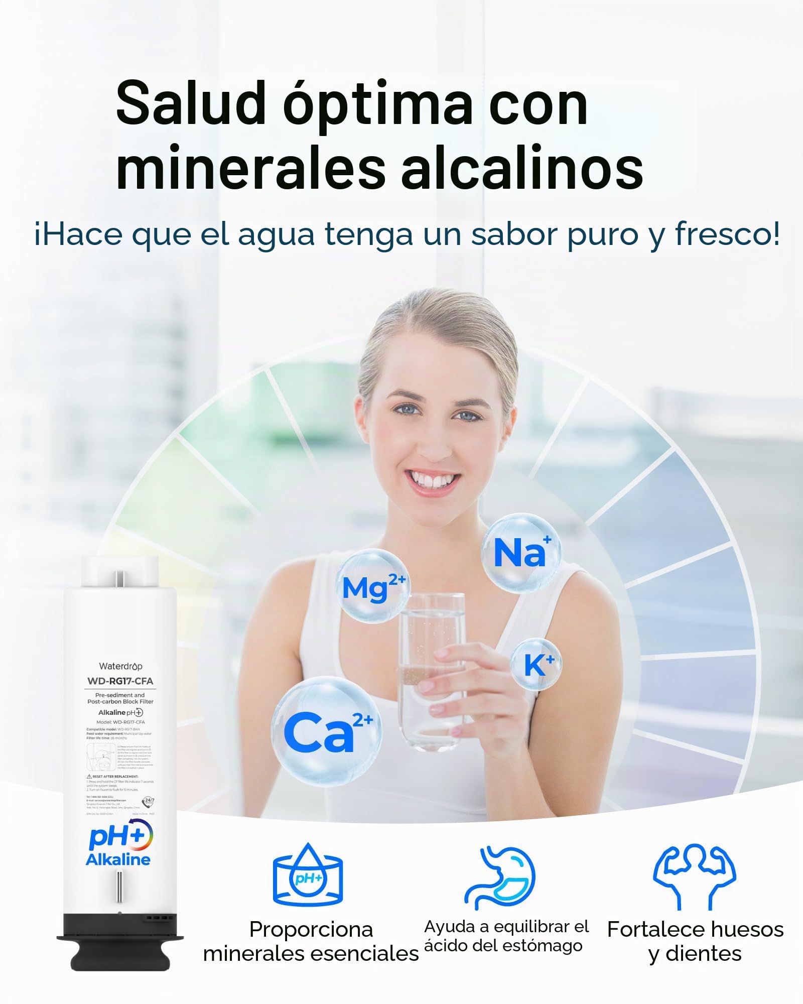Waterdrop WD-G5P700A-CF Filtro, Repuesto para el Sistema de Ósmosis Inversa Bajo Fregadero WD-G5P700A, 6 Meses de Vida Útil
