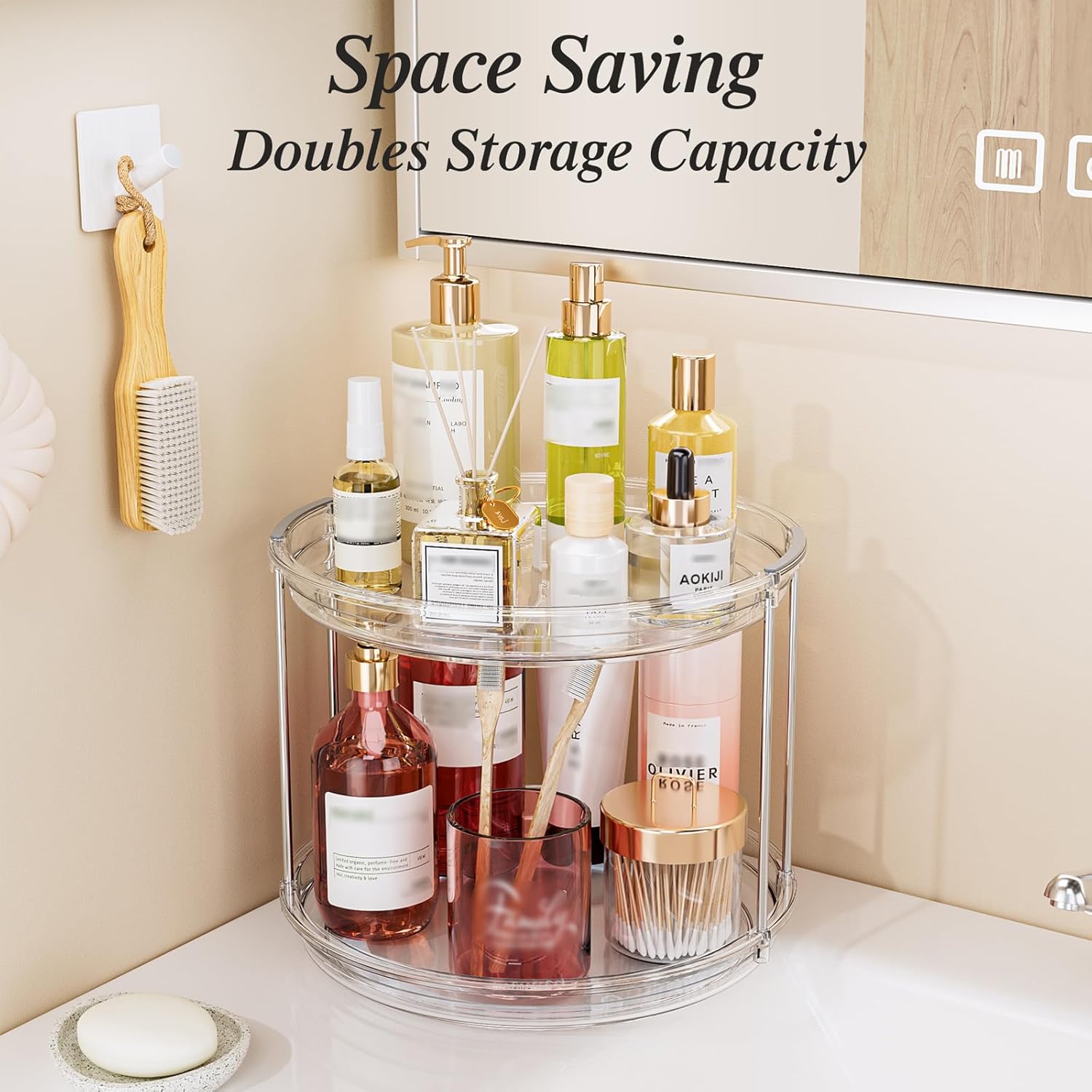LAMU 3 Pack 10.6'' 2-Tier Lazy Susan Turntable Organizer Rotating Spice Rack Organization for Cabinet, Kitchen, Pantry, Countertop, Bathroom, Vanity, Makeup Organizer, Clear