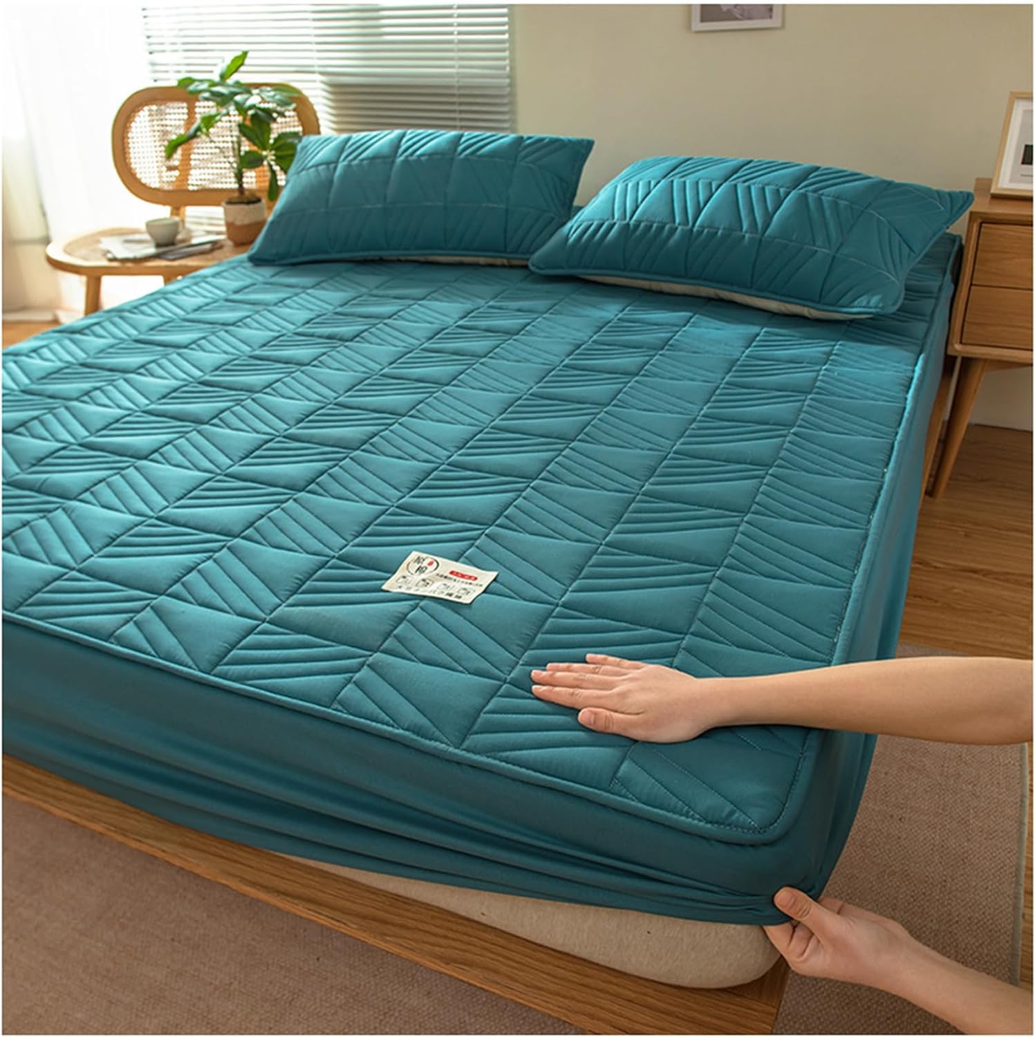 Drap-Housse matelassé respirant et lavable pour matelas bleu 90x200
