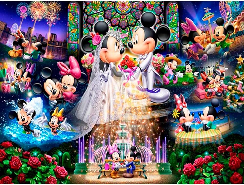 YAOZHUAN Disney Full 5D Diamond Paintings Cartoon Minnie and Mickey Mouse DIY Diamond Embroidery Mosaic Painting Cross Stitch Kits Gift, Clear, 50x70cm
