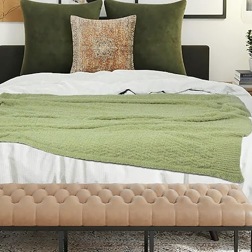 Miniatura 5 de Manta de punto súper suave y cálida para sofá, manta ligera y acogedora de felpa para cama o sofá, 60 x 80 pulgadas, color verde