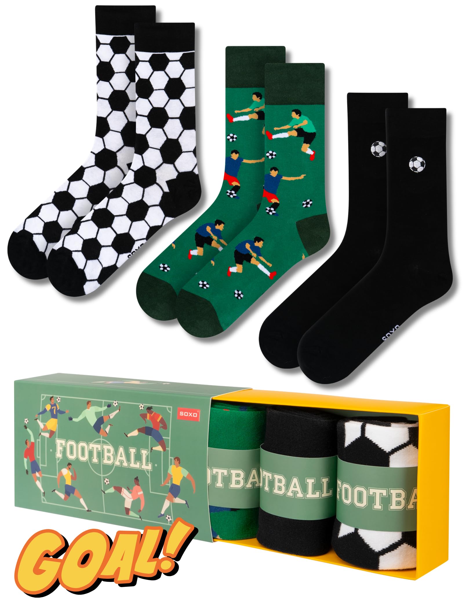 Soxo Men's Football Sport Socks Gifts Long Cotton Sock Funky Gift Presents Multipack 6.5-10.5 3 Pairs