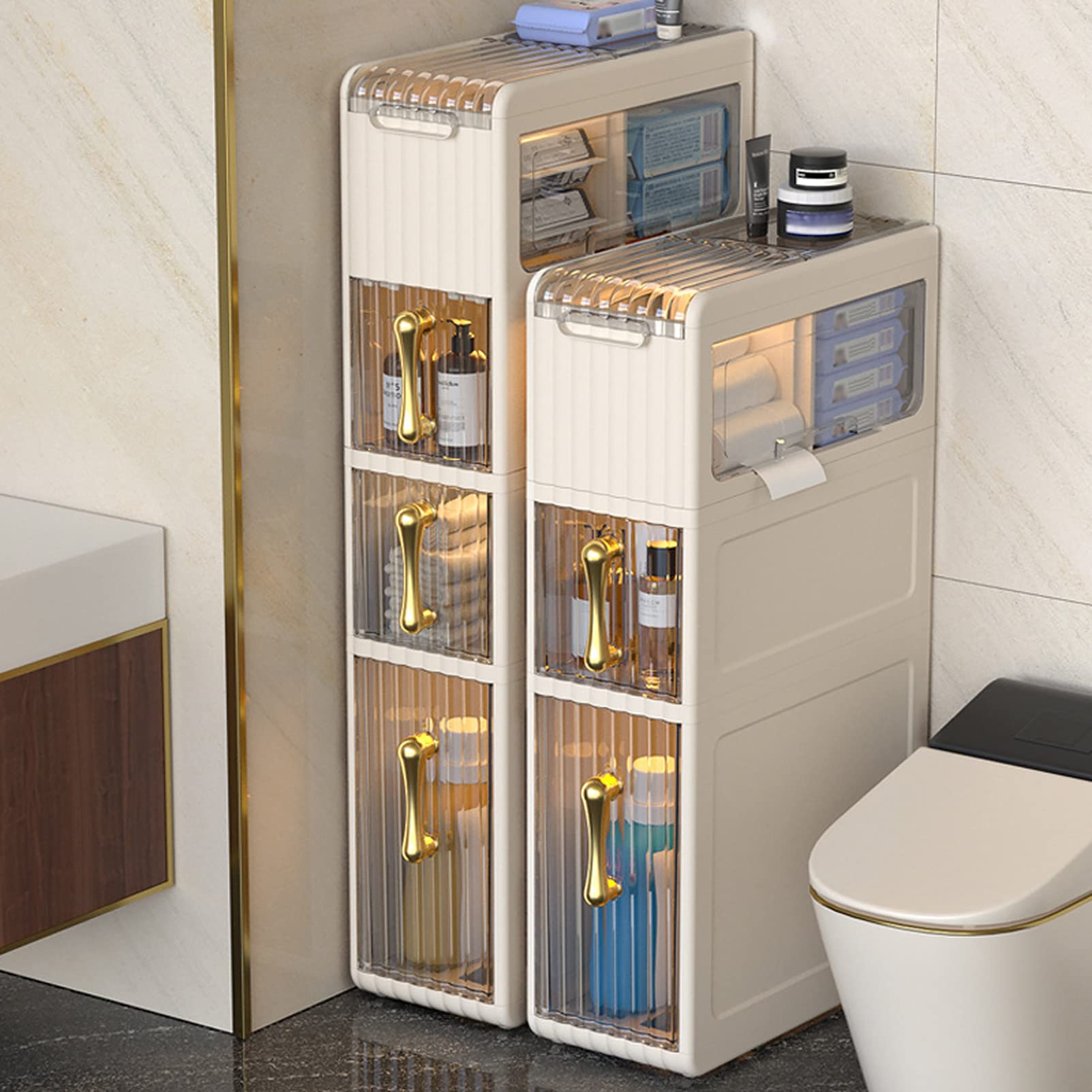 KAMPCO Organizador de Papel higiénico para gabinete de baño, Organizador Estrecho para Espacios de baño, cajón, Estante, Almacenamiento para el Piso del Inodoro