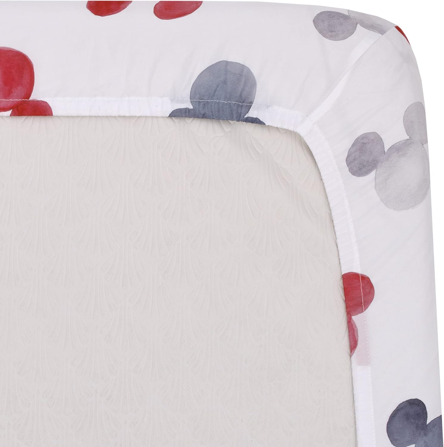 Disney Mickey Mouse - Black, White, Gray and Red Watercolor Mickey Ears Nursery Fitted Crib Sheet