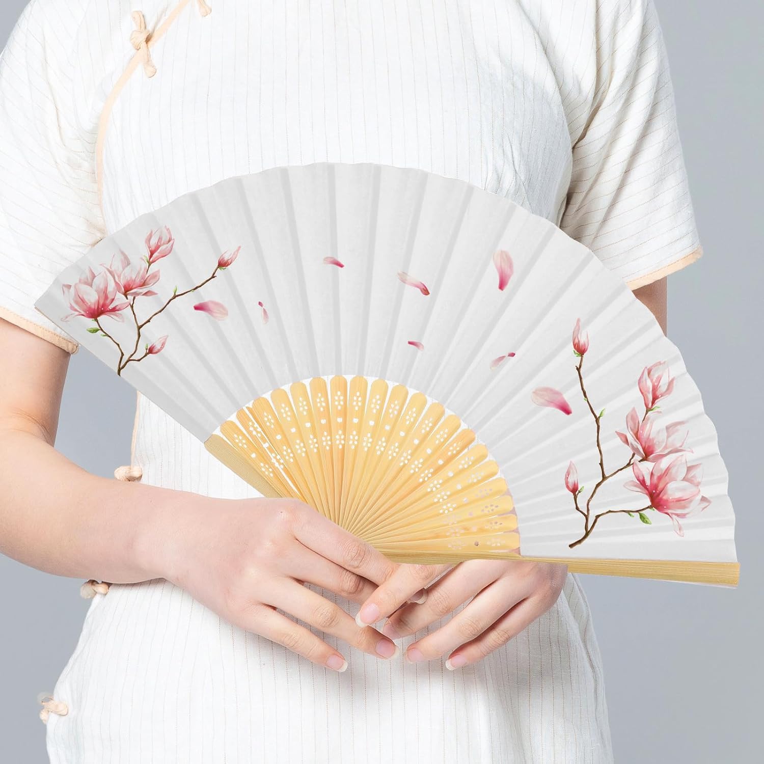 12pcs Foldable Hand Fans for Women Portable Chinese Style Handheld Folding Fans DIY for Dance Party Wedding Decoration