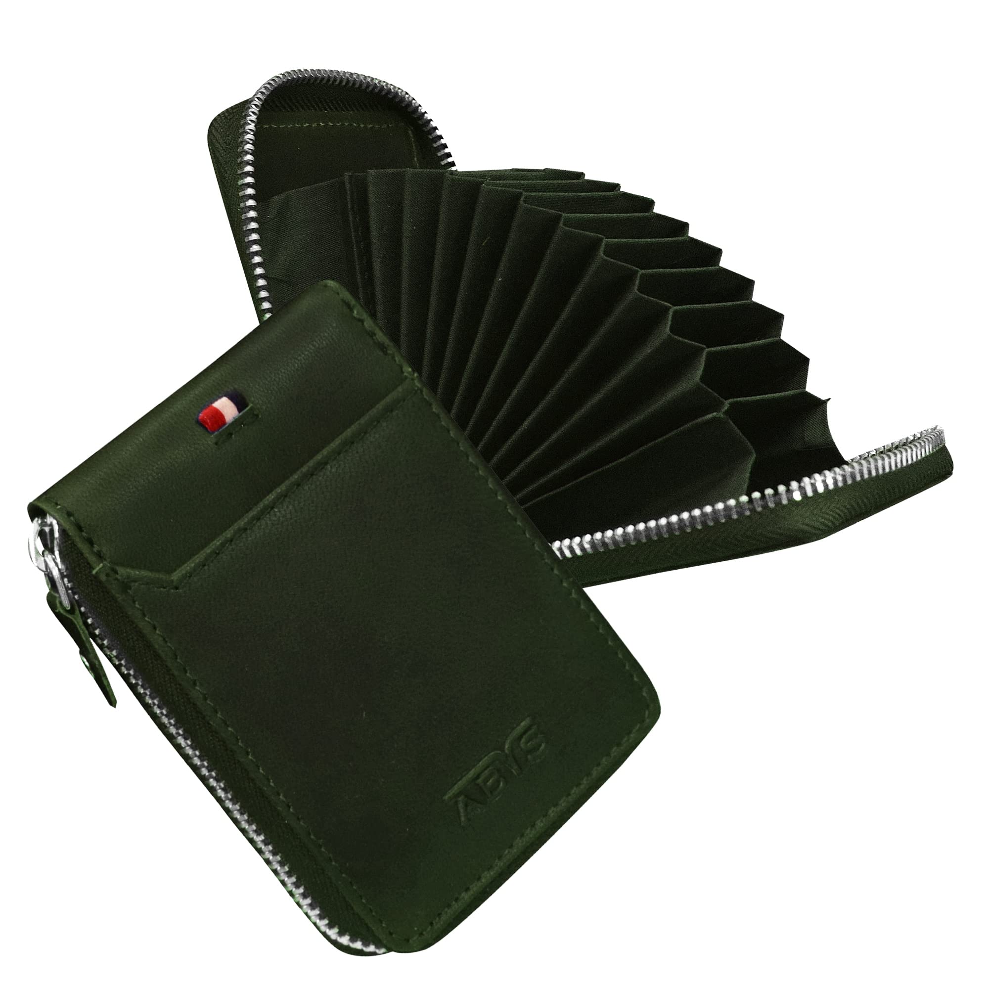 Genuine Leather RFID Plain Olive Card Holder for Men & Women, Metallic Zipper Closure,Credit & ATM Card Wallet-image-15