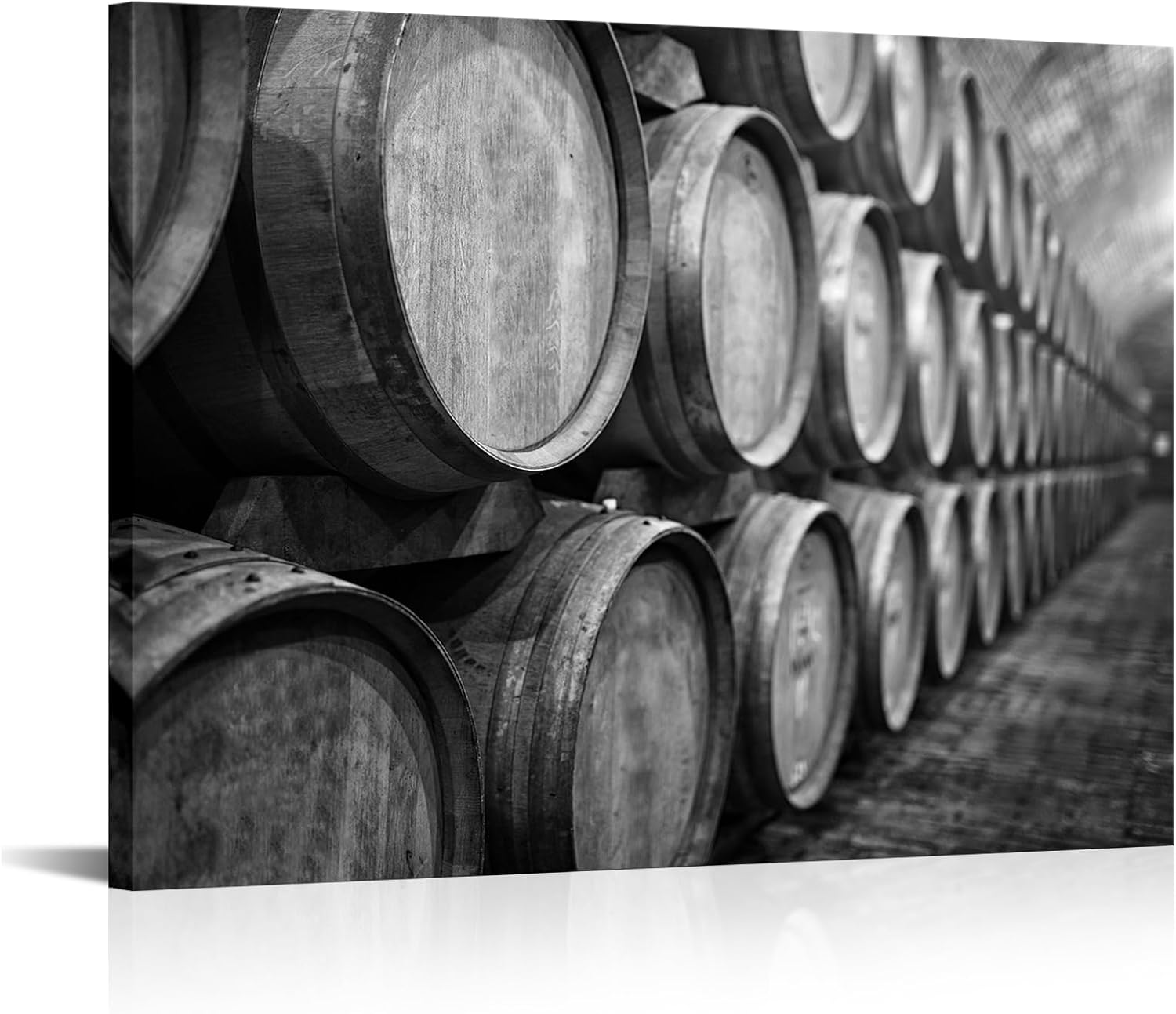 VANSEEING Black and White Wine Barrels Canvas Wall Art Retro Vintage Drinks Distillery Rustic Wood Painting Prints Artwork Wall Decor for Farmhouse Kitchen Bar Dining Room 24"x32"