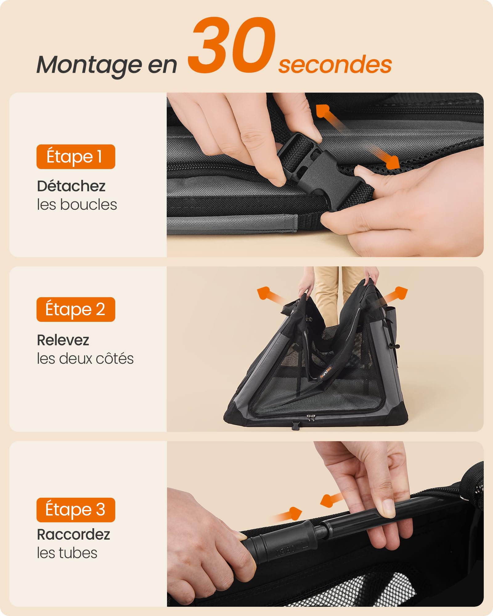 Feandrea Sac de Transport Chien, 76,2 cm Caisse Pliable Animaux de Compagnie, pour Chiens de Taille Moyenne, Tissu Oxford, Portes en Maille, Poignées, Poche de Rangement, Noir d'encre PDC017B01