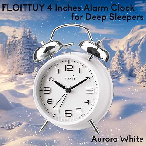 Miniatura 9 de FLOITTUY Alarma fuerte para personas que duermen profundamente) Reloj despertador de campana doble de 4 pulgadas con luz de fondo para dormitorio y