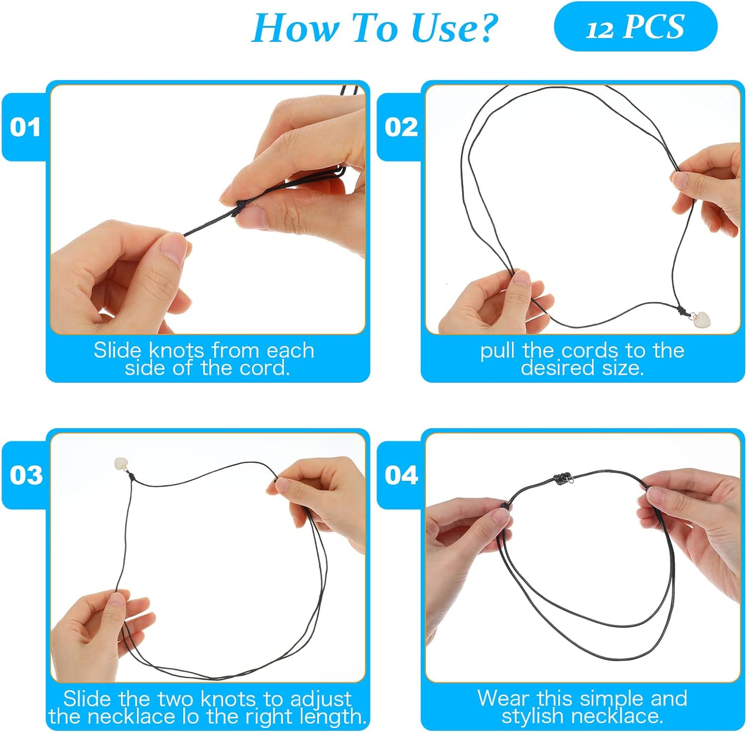 12PCS Black Necklace Cord Adjustable Necklace String Waxed Black Necklaces Cord with Metal Rings for Pendants Men - Image 4