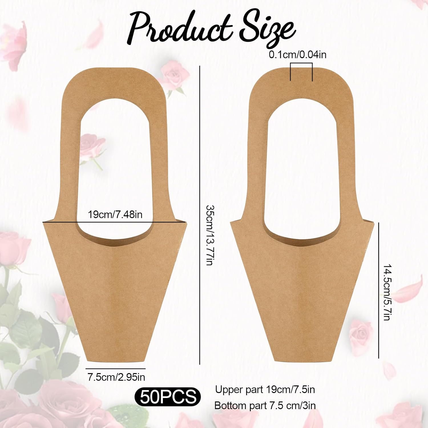 Jaarssho 50 Packs Kraft Paper Flowers Gift Bags with Handle, Brown Paper Bouquet Bag for Flower Gifts Wrap, Flower Bags for Bouquets, Wrapping Holder for Wedding Party Decoration image 2