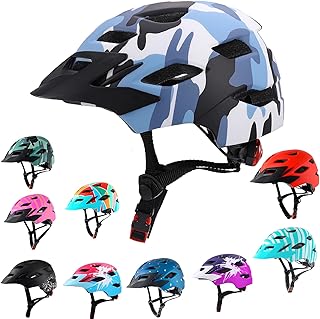 Kids Bike Helmet,Bavilk Kids Boys Girls Bike Helmets with LED Light Detachable Visor Children Youth Teen Multi-Sport for Skating Cycling Scooter Skateboard Adjustable & Lightweight 19.7"-22.4"