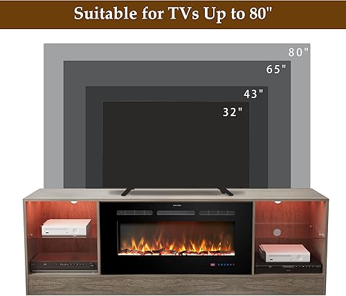 Miniatura 33 de Chimenea eléctrica de 42 pulgadas, calentador de chimenea empotrado y montado en la pared, chimenea lineal de 750 W/1500 W con control remoto