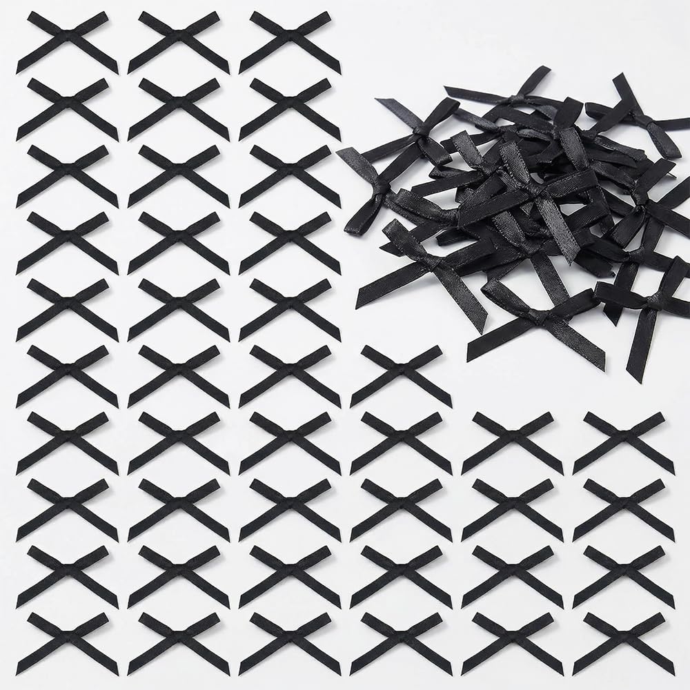 60PCS Black Bows for Cake Decoration - Small Ribbon Bows Cake Toppers Non-Edible Party Decorations for Birthday Wedding Cupcakes