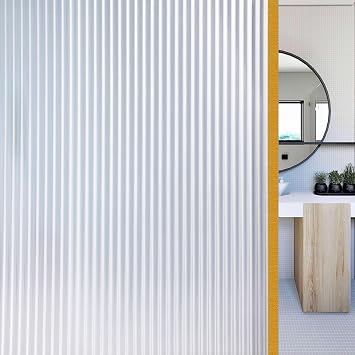 Window Privacy Film Stripe Pattern Non Adhesive Static Cling Frosted Window Film 3D Window Decals Sun Blocker Heat Control Vinyl Stickers for Bedroom Home Office Living Room White, 11.8 x 78.7 Inch