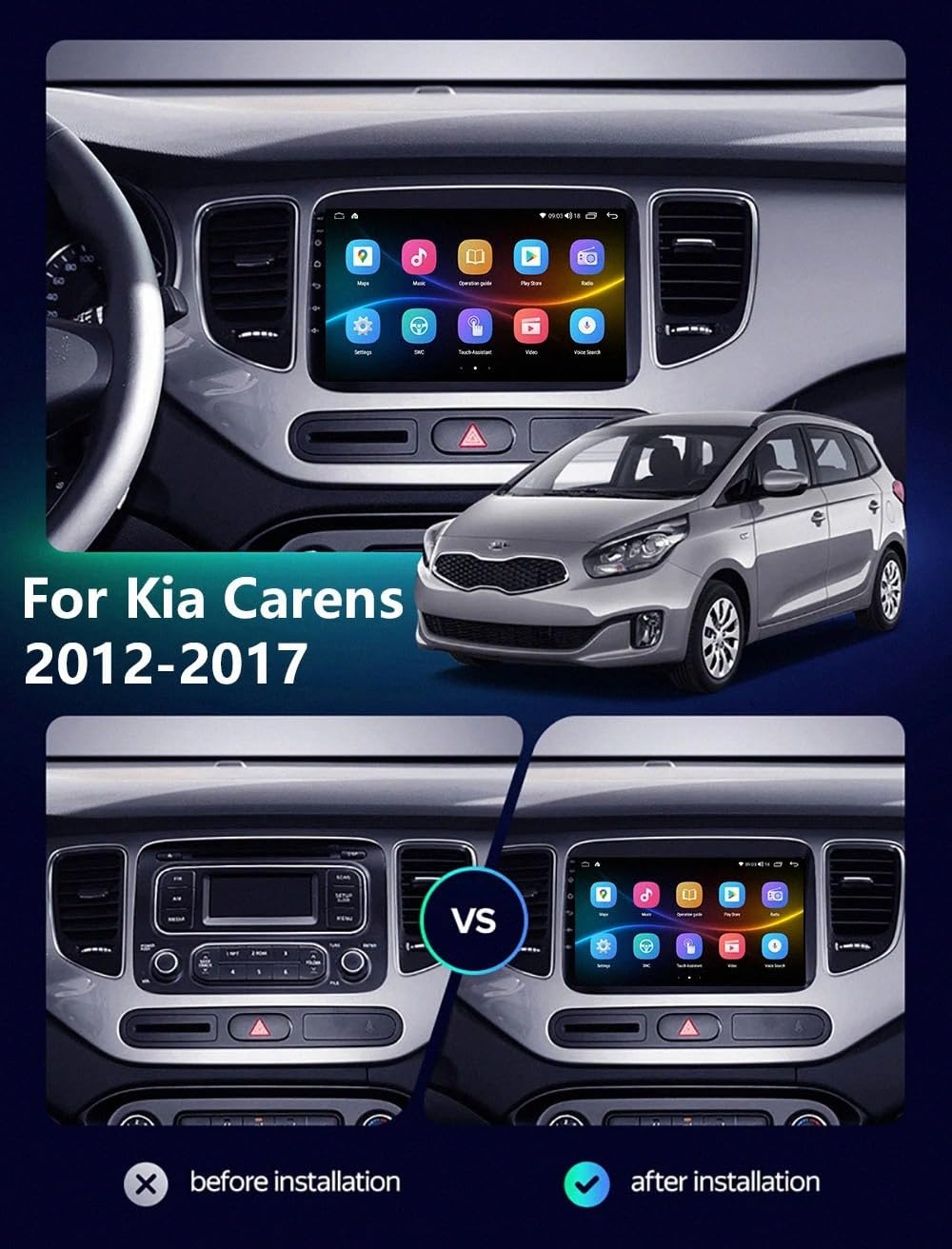 Car Stereo Carplay Radio de Coche para Kia Carens 2012-2017 Cámara Trasera - HD Pantalla Carplay Mirror Link - Portátil Radio Coche Bluetooth con, 4 Nuclear 2G+32G