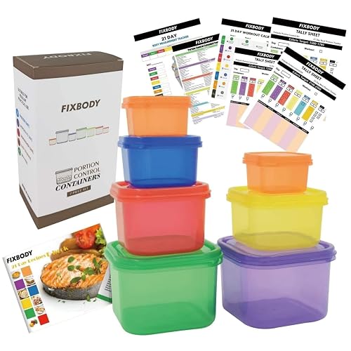 FIXBODY 7PCS Portion Control Containers, Color-Coded Labeled, 21 Day Lose