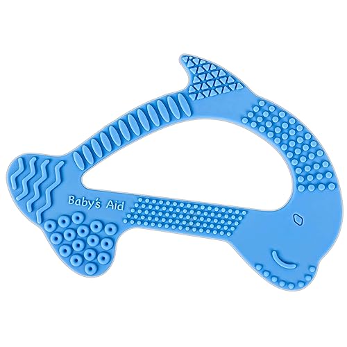 Baby's Aid Dolphin - Juguete de dentición de silicona, fácil de sostener con 8 texturas durante más de 3 meses, mordedores de silicona sin BPA para
