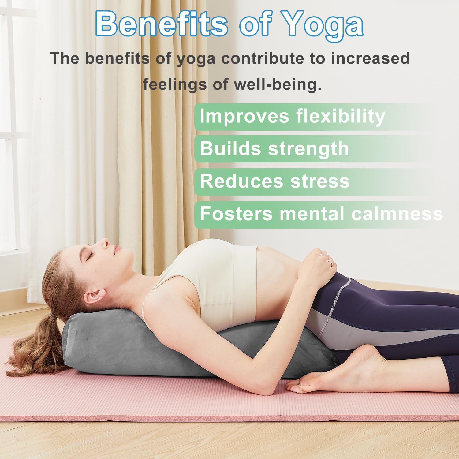 Almohada de yoga para yoga restaurativo, almohada de meditación con funda de terciopelo, rellena de algodón suave (gris)