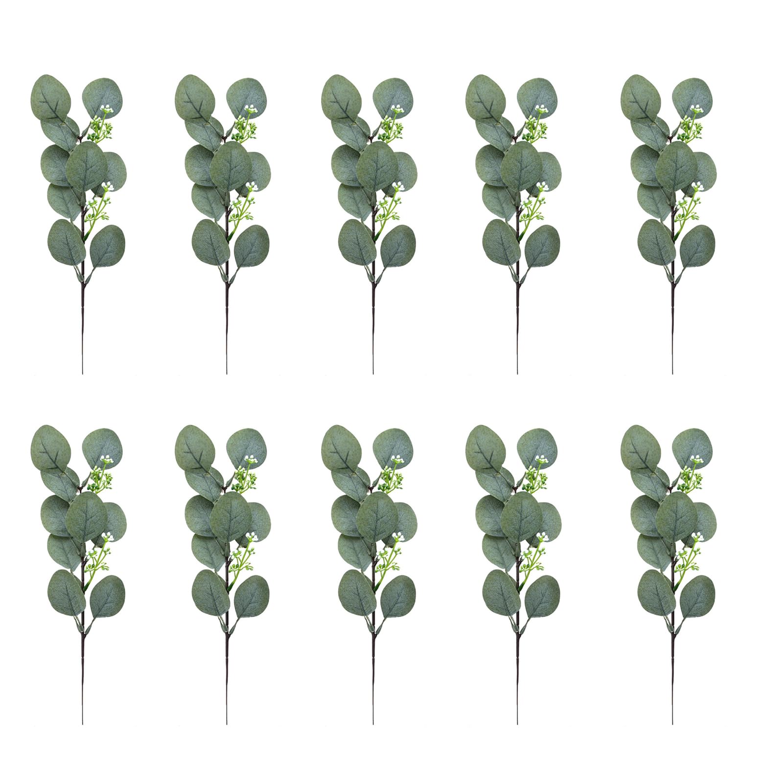 sodeber 10pcs Realistic Faux Silver Greeneries Stems Flower Home Decoration for Table Arrangements Faux Eucalyptuses Leaves