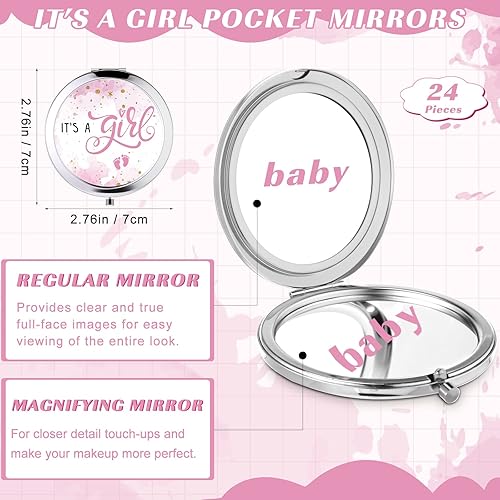 Miniatura 2 de Wesiti 24 juegos de recuerdos de baby shower para adultos, espejos compactos a granel con tarjetas de agradecimiento, bolsas de organza, espejos de