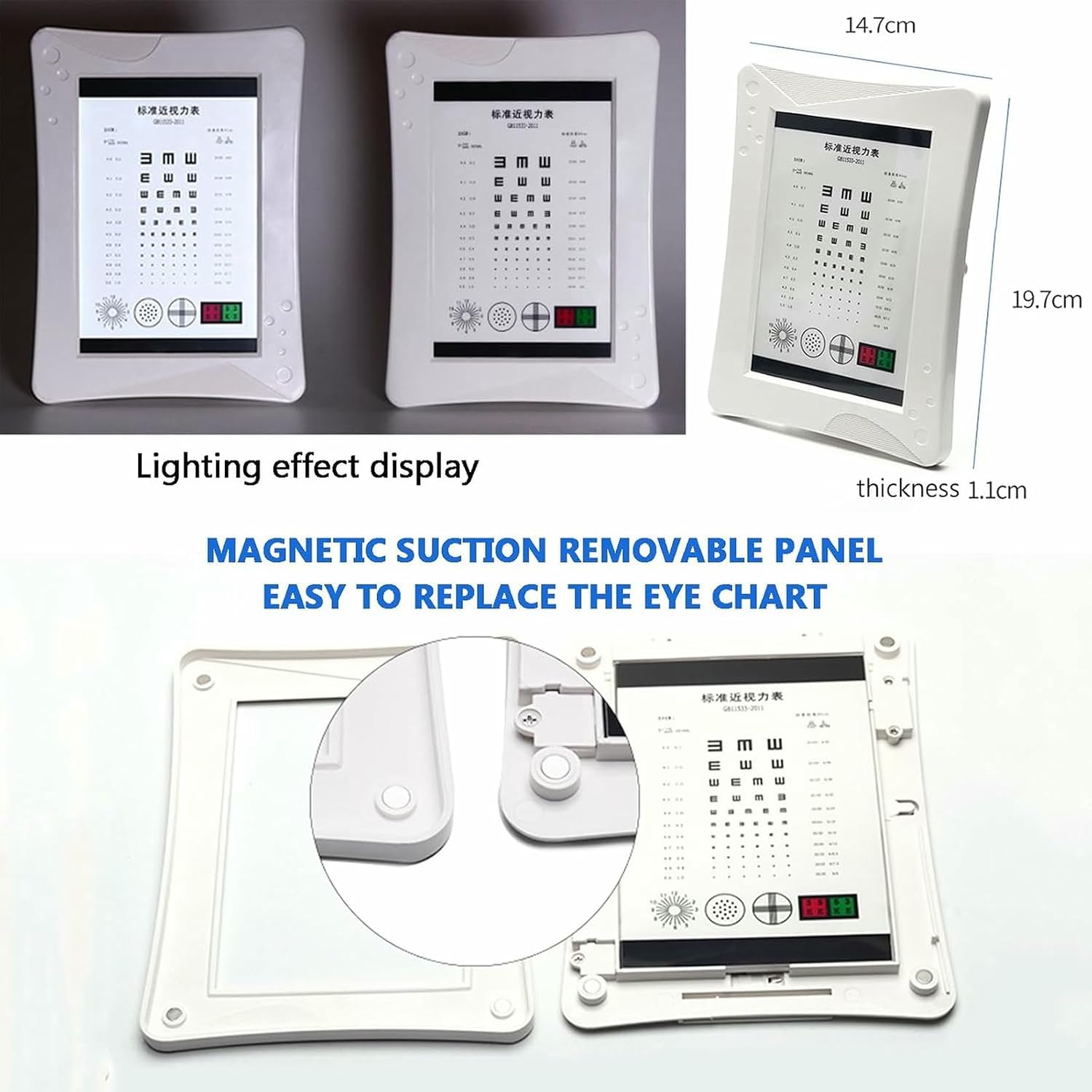 LED Eye Chart Light Box, LED Vision Test Chart, Clear Sight Mark, Two Sight Marks, Two Power Supplies, for Schools, Clinics, Home Use, Professional Eye Exam Tool
