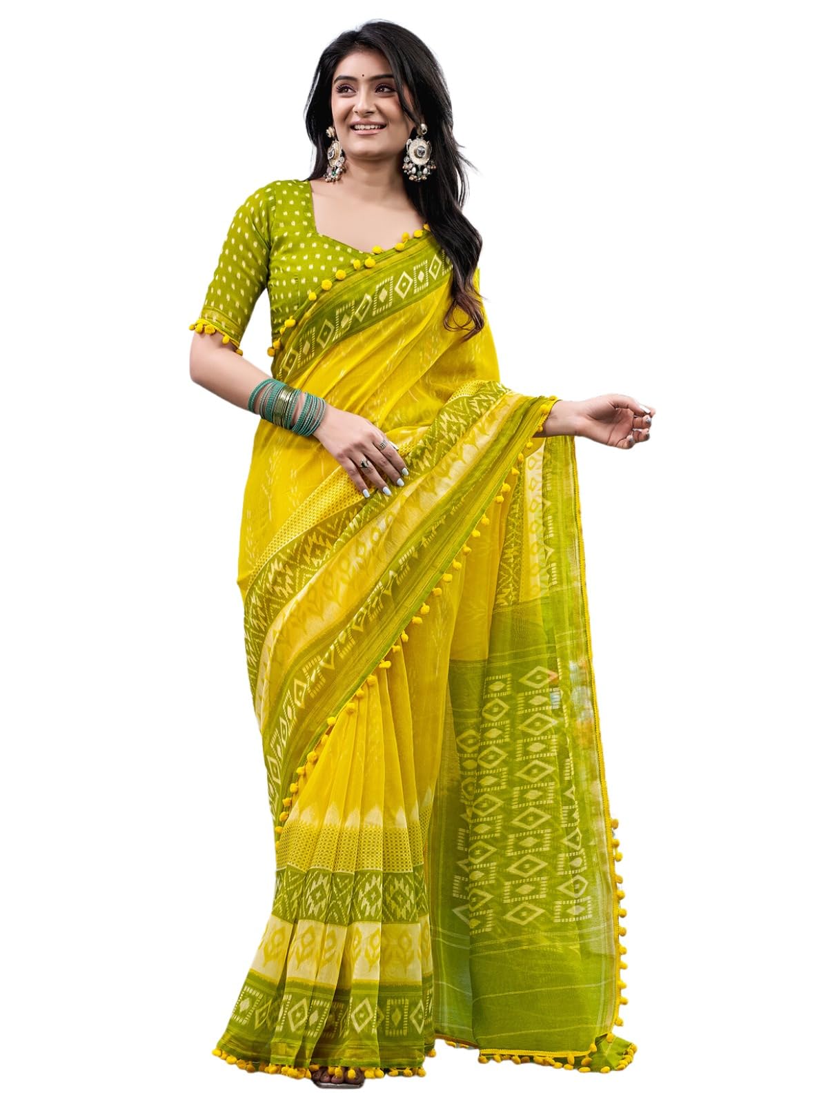 satrani Women's Chanderi Printed Zari Border Saree with Unstitched Blouse Piece-picture-31